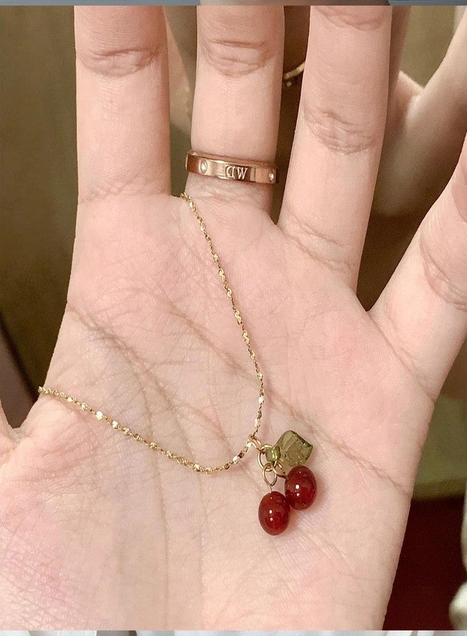 JAVARNV Cherry Charm Necklace - Dainty Gold Chain Necklace With Red Heart Cherry Pendant - Fruit Beaded Gold Jewelry - Image 3