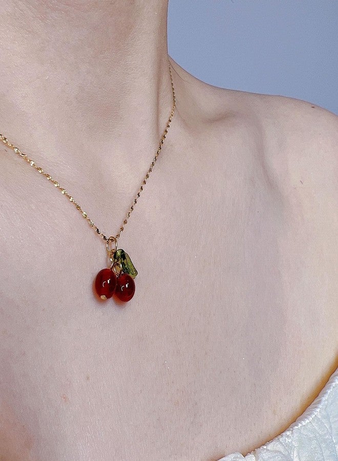 JAVARNV Cherry Charm Necklace - Dainty Gold Chain Necklace With Red Heart Cherry Pendant - Fruit Beaded Gold Jewelry - Image 5