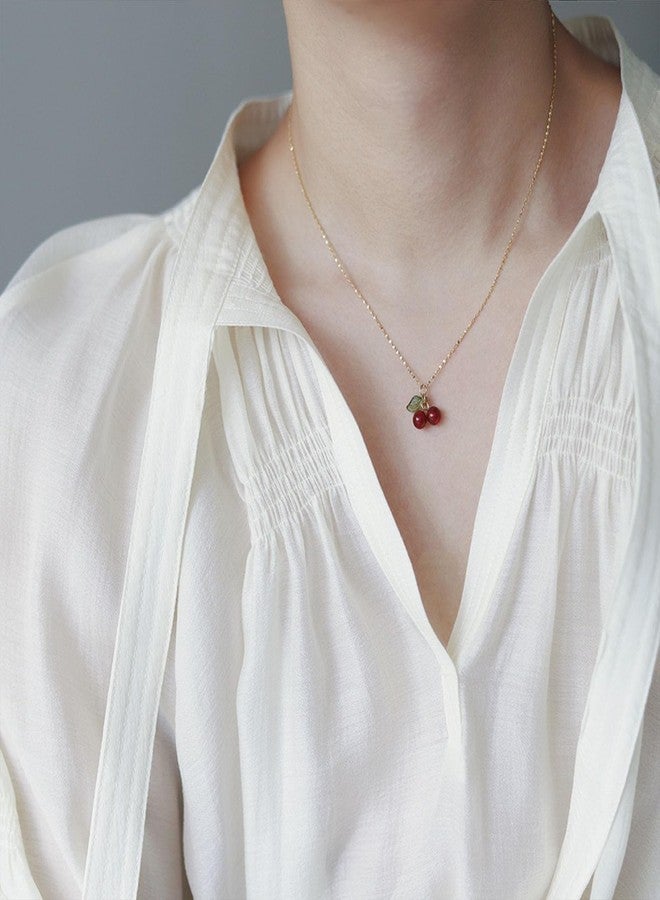 JAVARNV Cherry Charm Necklace - Dainty Gold Chain Necklace With Red Heart Cherry Pendant - Fruit Beaded Gold Jewelry - Image 2