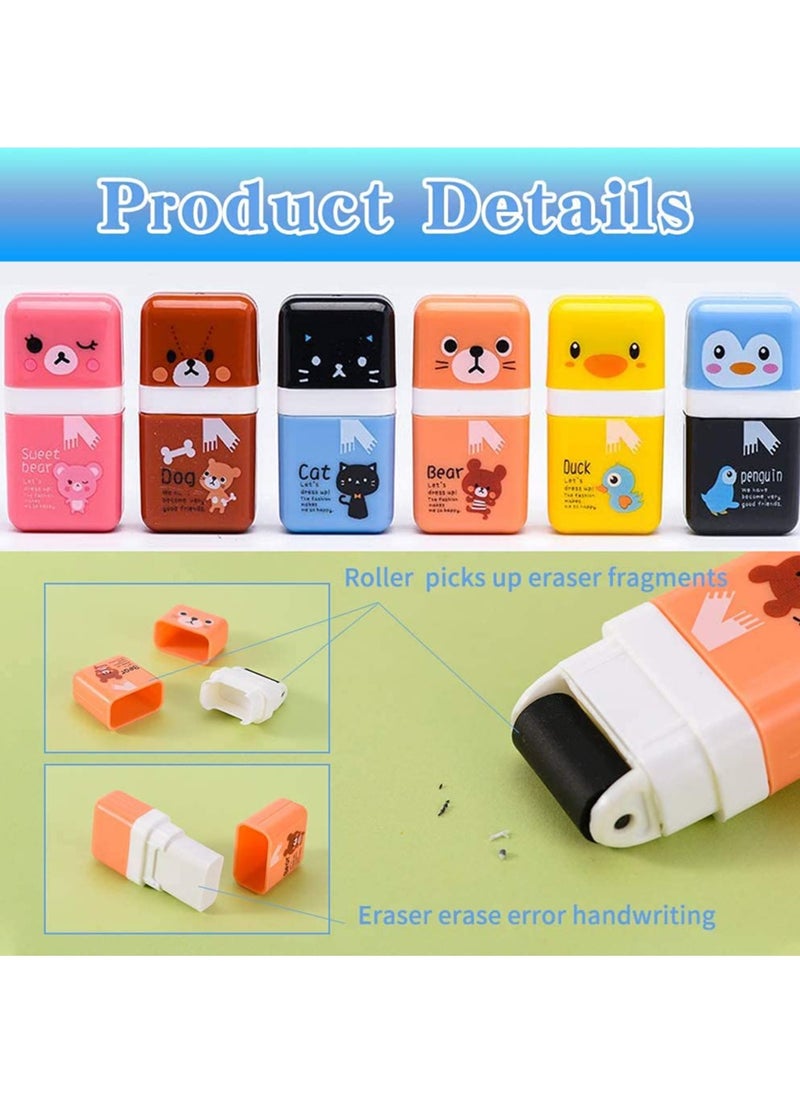 Generic 6 Pcs Pencil Erasers, Pencil Eraser Shaving Roller Case for Easy Pick Up and Removal, Animal Themed Lovely and Fun Party Favor and School Supplies for Kids, Back to school gift  - Image 3