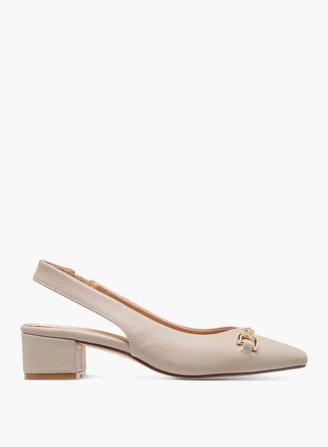 سيليست Women's Solid Slingback Shoes with Block Heels and Metal Accent