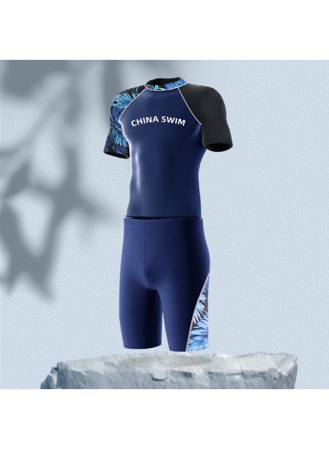 Generic Men's Swimsuit Suit Anti-embarrassment Men's Swimsuit Hot Spring Short-sleeved High-end Sun Protection Quick-drying Swimsuit Suit For Men-Color:62108+52108-Size:Xxxxl Size  - Image 1