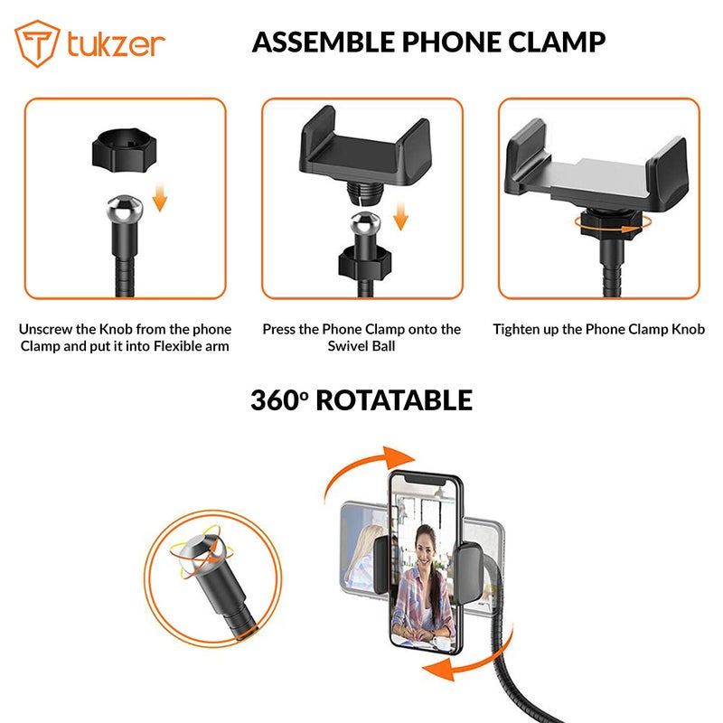 tuKZer 3.5" LED Selfie Ring Light with Phone Holder |Flexible Arm Desk Mount Clamp for Live Stream, Makeup, Online Meetings, Recording, Photography, USB Reading Light | 3 Color 10 Brightness Level - Image 5