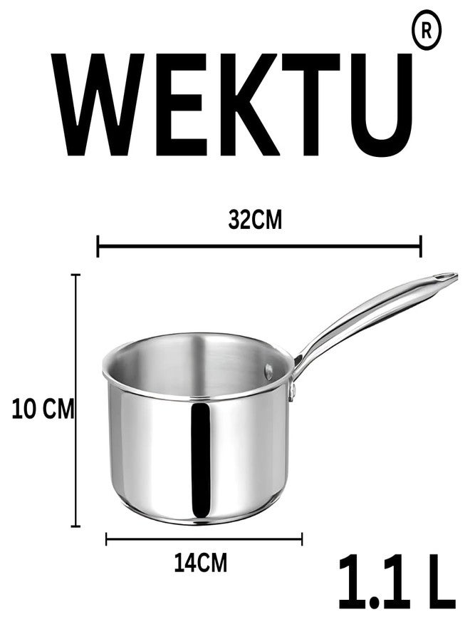 WEKTU 14cm Triply Stainless Steel Saucepan (1.1L) | Multipurpose Cooking Pot for Milk, Sauces & Soups | Induction Friendly - Image 2