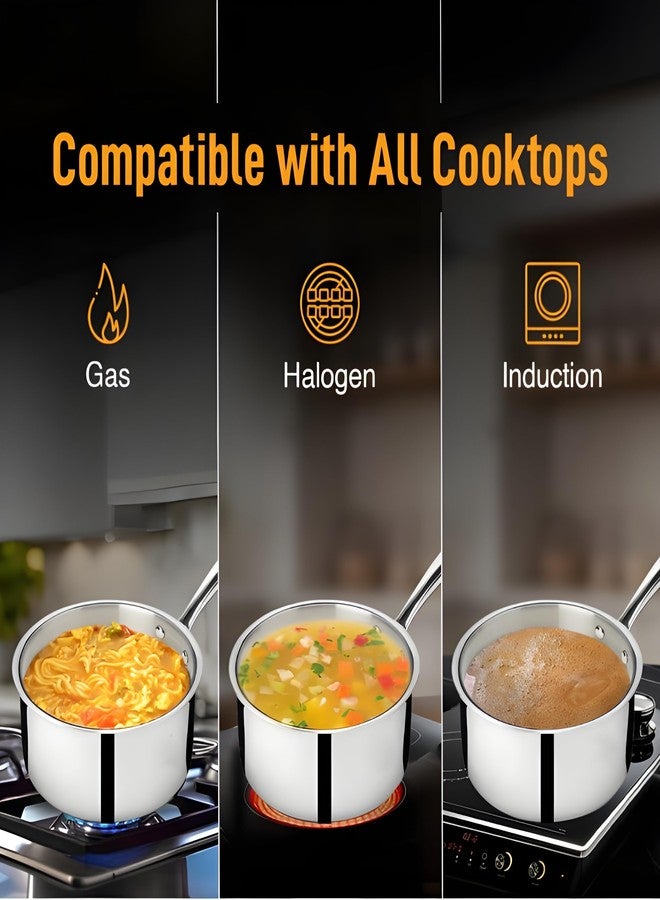 WEKTU 14cm Triply Stainless Steel Saucepan (1.1L) | Multipurpose Cooking Pot for Milk, Sauces & Soups | Induction Friendly - Image 4