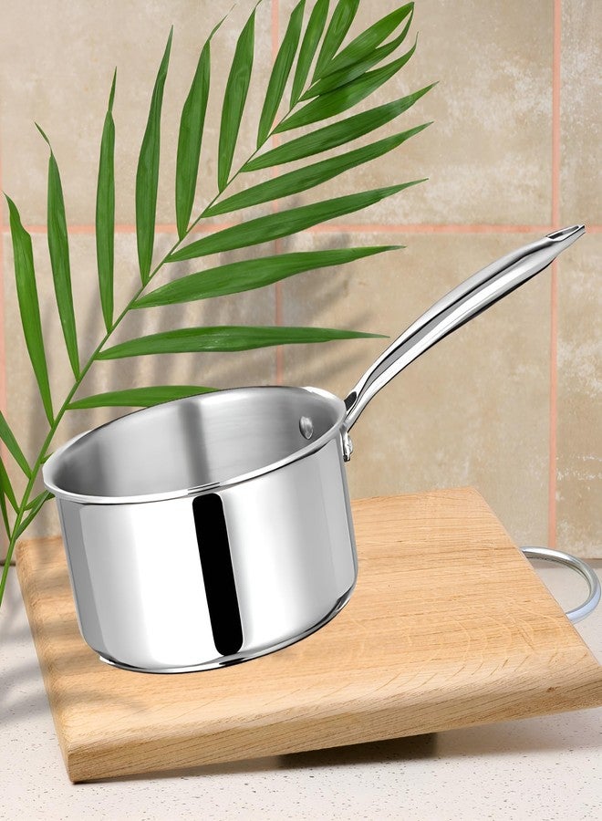 WEKTU 14cm Triply Stainless Steel Saucepan (1.1L) | Multipurpose Cooking Pot for Milk, Sauces & Soups | Induction Friendly - Image 1