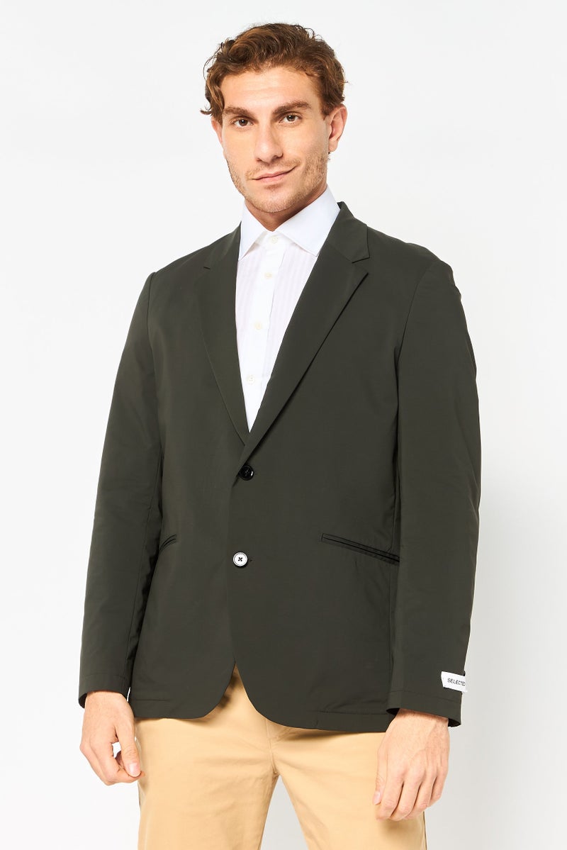 SELECTED Men Regular Fit Solid Formal Blazer, Dark Olive - Image 1
