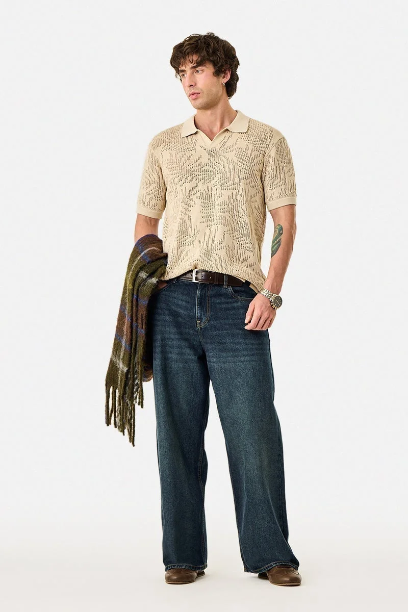 سنيتش Textured 100% Cotton Regular Fit Polo T-Shirt