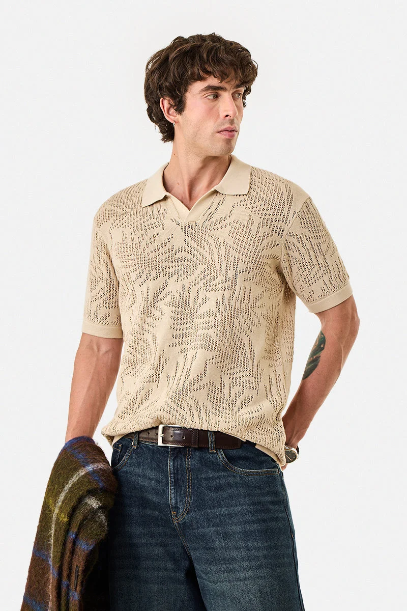 SNITCH Textured 100% Cotton Regular Fit Polo T-Shirt