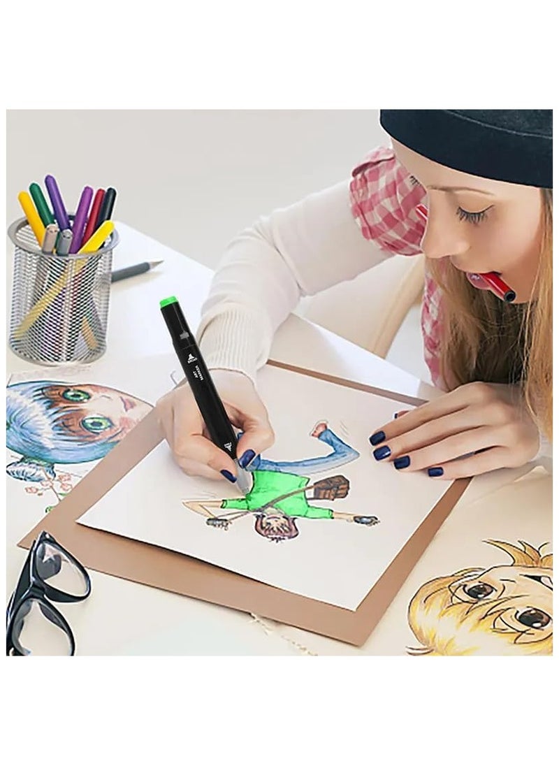 Generic 24 Pcs Art Marker Pen Set Dual Tips Blender Drawing Permanent Sketch Kids Adult Coloring Based Markers Artist Supplies For Coloring Pens Projects Marker Tip Sketching Paint With Carry  - Image 5