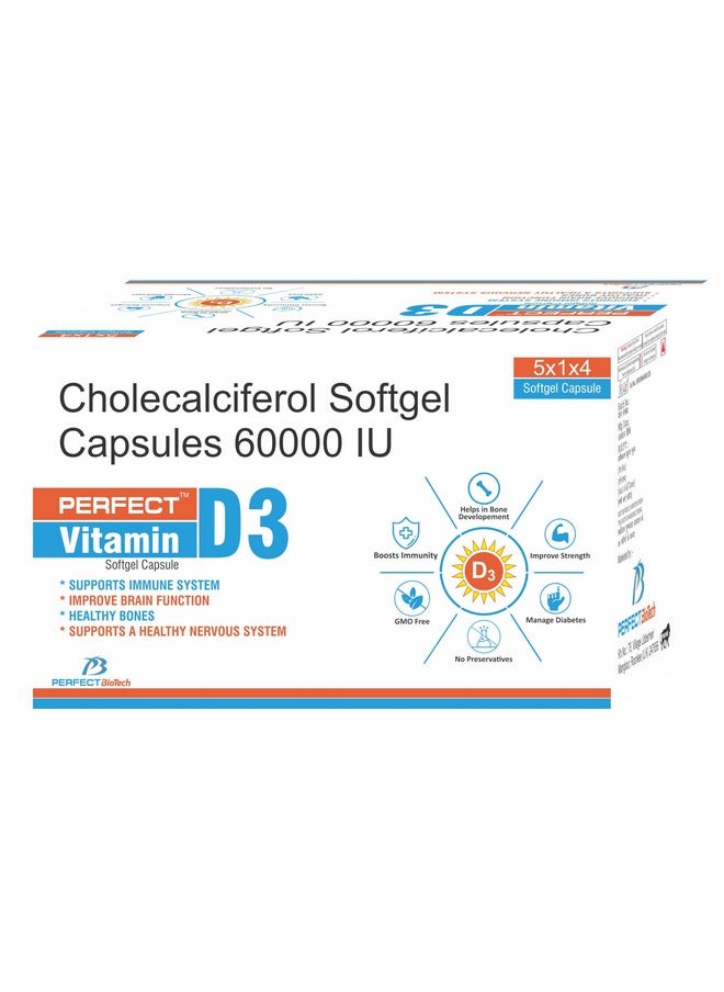 CADILA - Calcigen D3 (Vitamin D3 - Cholecalciferol) 60000 Iu - Pack Of 5 * 4 Capsules, Once A Week (4) - Image 1
