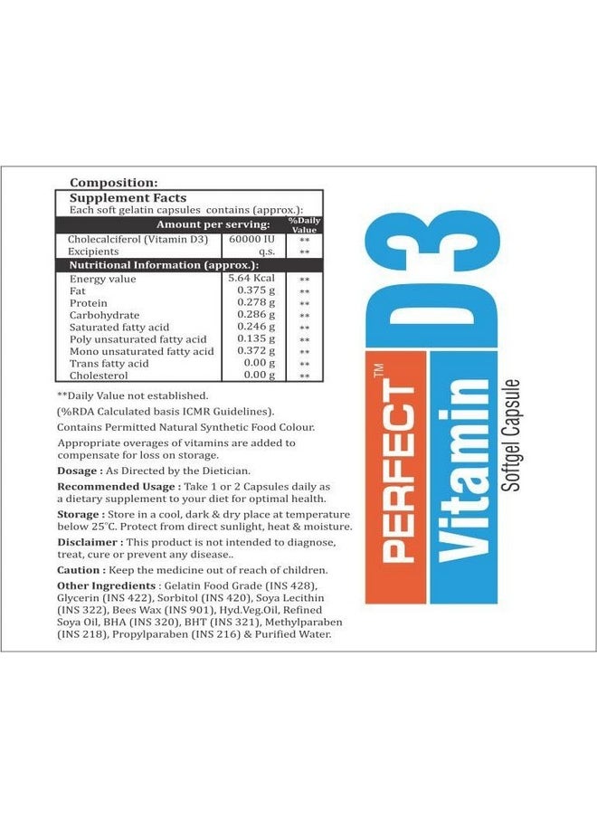 CADILA - Calcigen D3 (Vitamin D3 - Cholecalciferol) 60000 Iu - Pack Of 5 * 4 Capsules, Once A Week (4) - Image 1