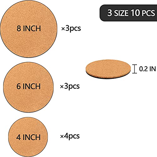 Venyat 10 Pieces 3 Sizes Cork Plant Coasters, 4/6/8 Inch Cork Plant Mats, Cork Coaster for Planters, Plant Coasters for House Plants Indoors (Nude & Black) - Image 2