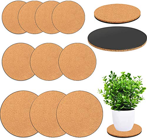 Venyat 10 Pieces 3 Sizes Cork Plant Coasters, 4/6/8 Inch Cork Plant Mats, Cork Coaster for Planters, Plant Coasters for House Plants Indoors (Nude & Black) - Image 1