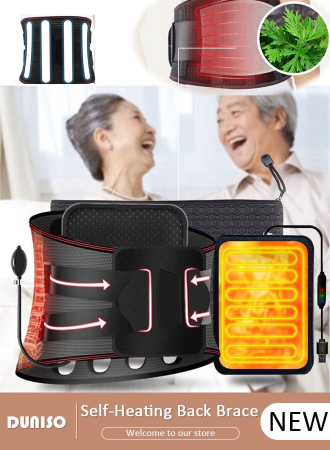 DUNISO Self-Heating Back Brace for Lower Back Pain Relief Lumbar Traction Back Support Belt with Heating Pad Magnetic Waist Strap Portable Breathable Self Heating Support Belt for Men and Women - Image 1