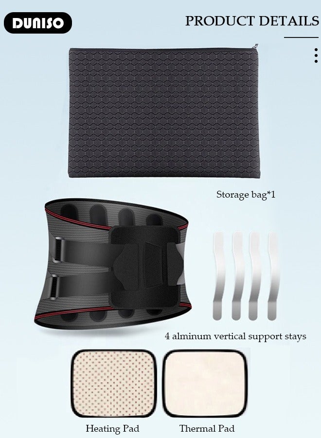 DUNISO Self-Heating Back Brace for Lower Back Pain Relief Lumbar Traction Back Support Belt with Heating Pad Magnetic Waist Strap Portable Breathable Self Heating Support Belt for Men and Women - Image 2