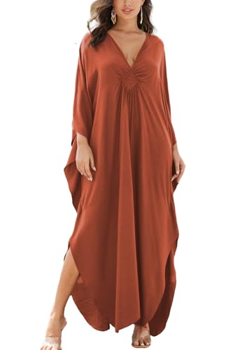 YouKD Women's Solid Color Bohemian Kaftan Dress Beach Cover Ups Plus Size Bathrobes One Size - Image 4