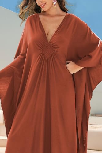 YouKD Women's Solid Color Bohemian Kaftan Dress Beach Cover Ups Plus Size Bathrobes One Size - Image 5