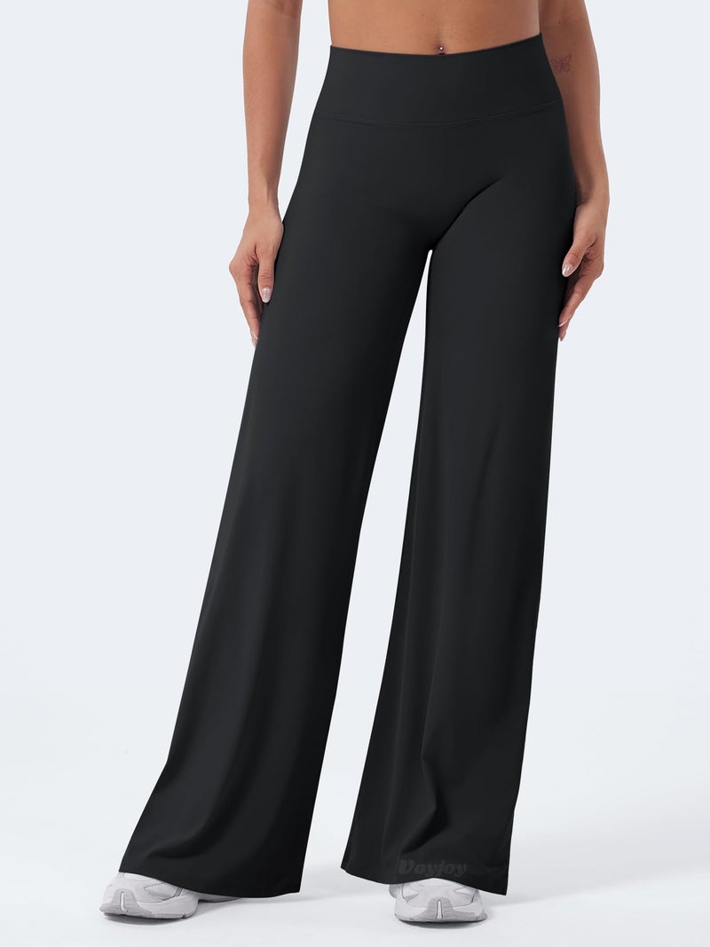 VOYJOY Straight Leggings Bottoms Wide Leg Pants for Women 29"/ 31.5"/33"/35" High Waist Stretch Casual Sweatpants Black - Image 5
