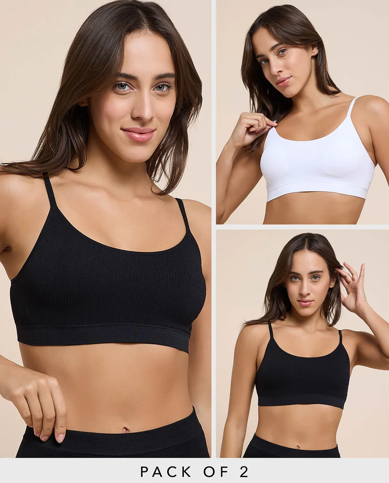 R&B 2 Pack Ribbed Padded Sports Bra