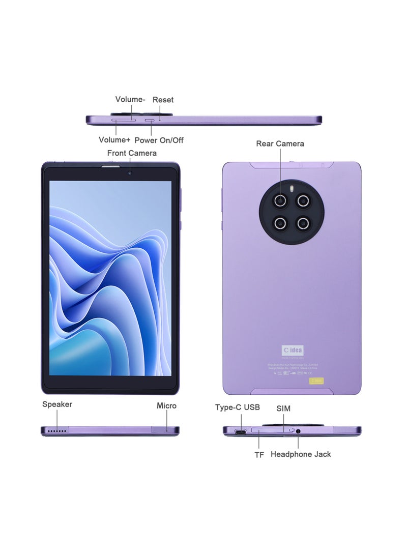 C idea 8 Inch Android Tablet with SIM Support  Dual Camera 512GB Expandable Tablet For Teenagers CM815 Purple - Image 5