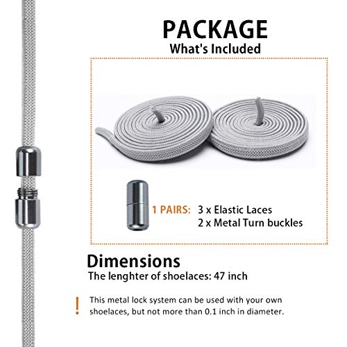 Alegrianan No Tie Shoelaces, Elastic Shoelaces for Adults/Kids，Elastic No Tie Shoe Laces Grey - Image 2