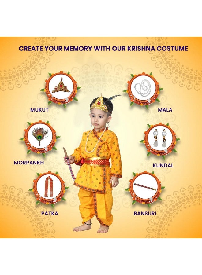 Kaku Fancy Dresses Cotton Krishna Costume For Kids|For Janmashtami/Kanha/Krishnaleela/Mythological Character Krishna Fancy Dress Costume For Boys/Girls - Yellow (2-3 Years) - Image 2