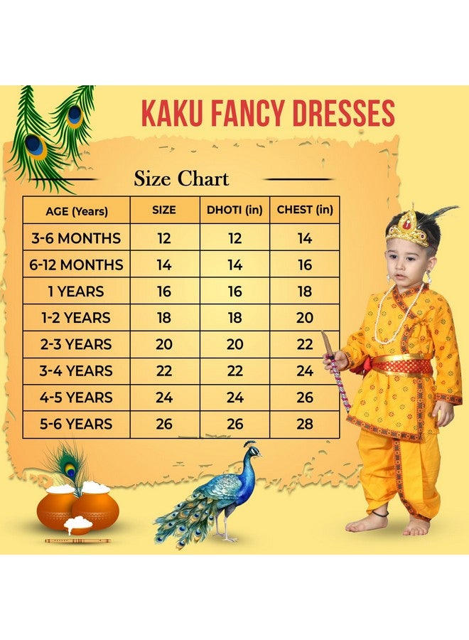 Kaku Fancy Dresses Cotton Krishna Costume For Kids|For Janmashtami/Kanha/Krishnaleela/Mythological Character Krishna Fancy Dress Costume For Boys/Girls - Yellow (2-3 Years) - Image 3