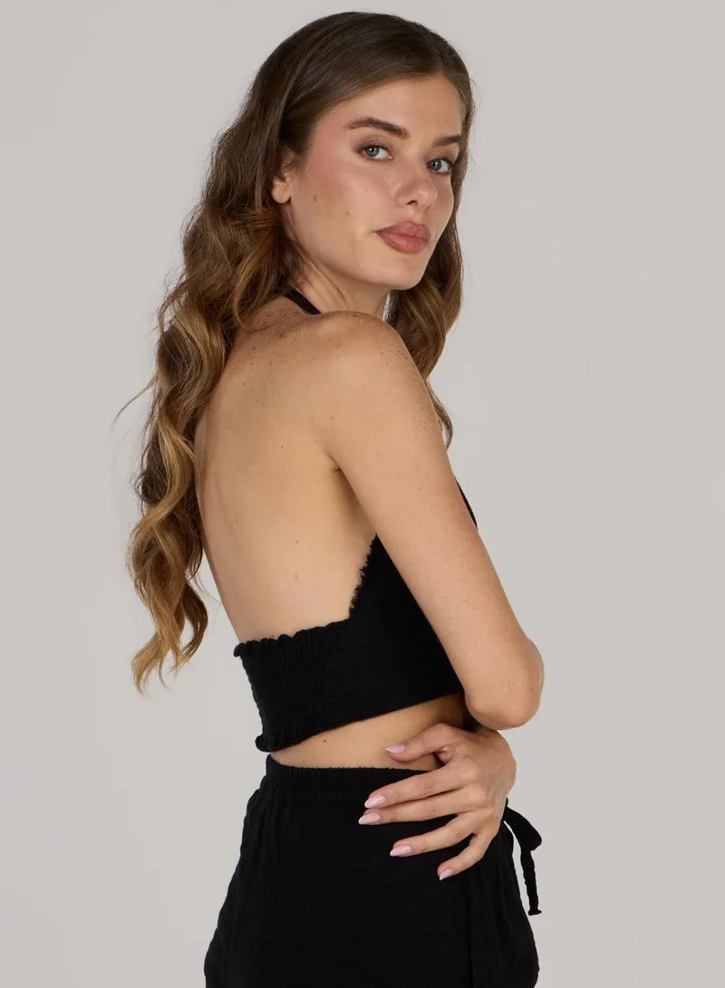 Just Nature Black Halter Neck Mini Top for Women | Best Price UAE