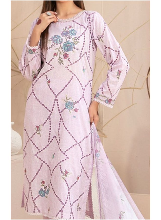 TAWAKKAL FABRICS Set of 3 Pieces Kurti with Bottom and Dupatta - Rose  - Image 1