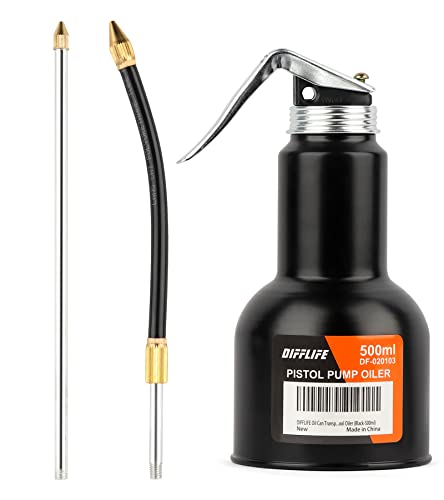 DIFFLIFE Oil Can Transparent High Pressure Oiler Lubrication Oil Can Bottle Oiling Gun with Rigid  Flex Spout Thumb Pump Tool Oiler Black500ml17 OZ