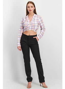 Asos Design Women Jersey Sluit Summer Check Wrap Crop Blazer, Purple Combo  - Image 3