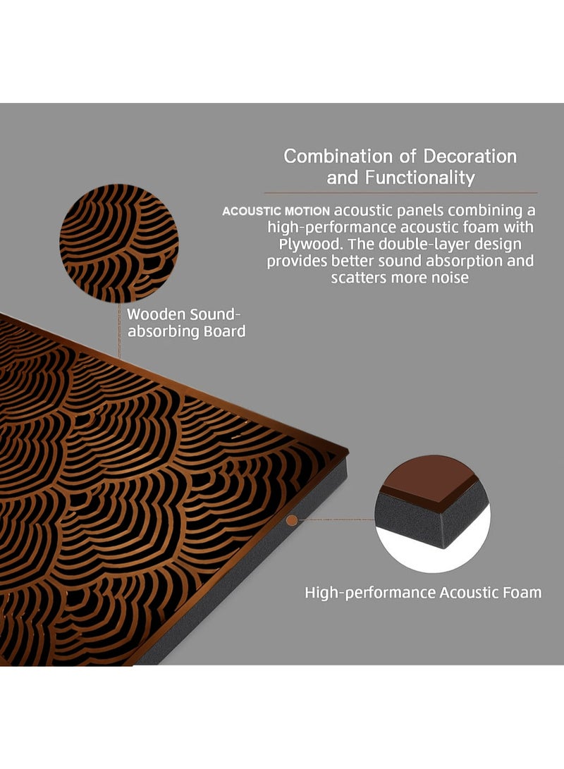 Acoustic Motion Acoustic diffuser panels 25x50x5.5 cm CALMWAVE design with Self-Adhesive,Sound Proof,Diffusion Panels for Home,Studio,Office,Wall art Foam+wood Boards For Acoustic Room Treatment,Brown,4 pieces - Image 3