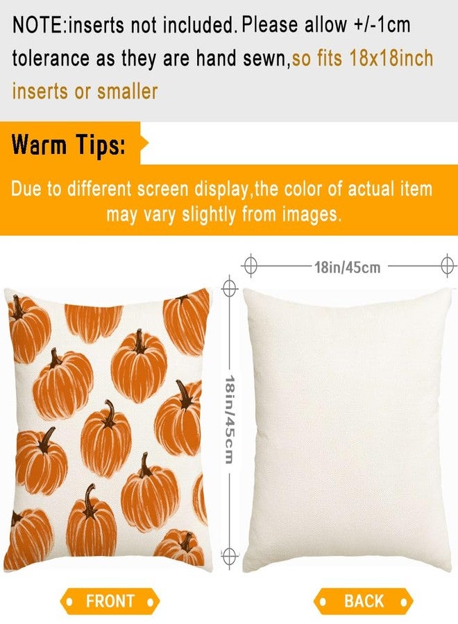 RABUSOFA Fall Pillow Covers 18x18 Inch Set of 2,Orange Pumpkins Decor Autumn Thanksgiving Outdoor Cushion Case Decoration for Home Sofa Couch(2534-18) (18" x 18" (Pack of 2)) - Image 3