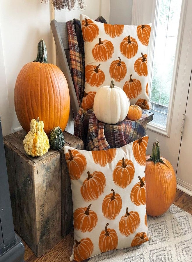 RABUSOFA Fall Pillow Covers 18x18 Inch Set of 2,Orange Pumpkins Decor Autumn Thanksgiving Outdoor Cushion Case Decoration for Home Sofa Couch(2534-18) (18" x 18" (Pack of 2)) - Image 2