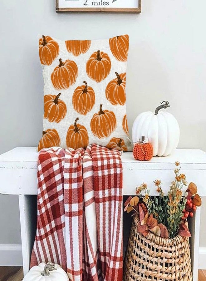 RABUSOFA Fall Pillow Covers 18x18 Inch Set of 2,Orange Pumpkins Decor Autumn Thanksgiving Outdoor Cushion Case Decoration for Home Sofa Couch(2534-18) (18" x 18" (Pack of 2)) - Image 5