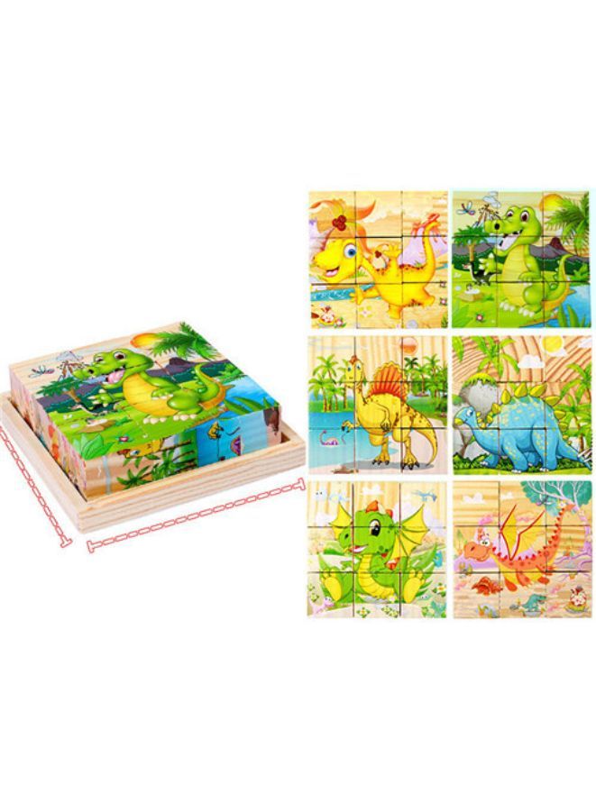ألغاز الصور المقطوعة بمكعبات ثلاثية الأبعاد سداسية الجوانب مع صينية خشبية ألعاب تعليمية للأطفال ألعاب مضحكة، ديناصورات - Image 1