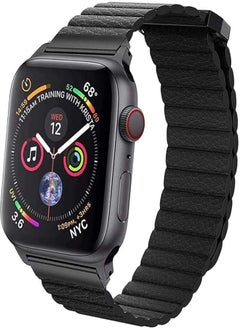 EWORLD Sport Loop Compatible with Apple Watch 42mm 44mm Leather Band with Strong Magnetive Closure, Strap Replacement for iWatch Series 4/3 / 2/1 - Black
