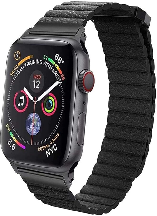 Eworld - EWORLD Sport Loop Compatible with Apple Watch 42mm 44mm Leather Band with Strong Magnetive Closure, Strap Replacement for iWatch Series 4/3 / 2/1 - Black - Image 1