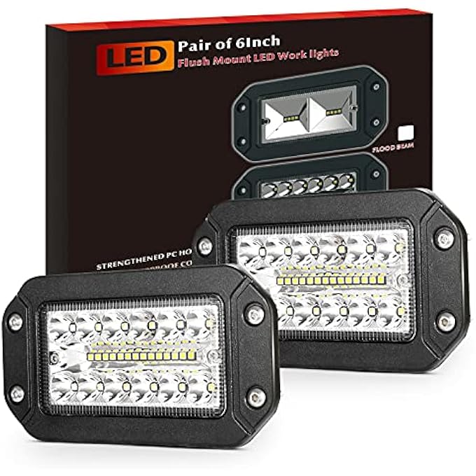 BUNKER INDUST Flush Mount Led Light Pods 2Pcs 6 Inch Spot Flood Combo Beam 6000 Lm Triple Row Driving Off Road Light Bar Waterproof Led Work Light For Golf Cart Trucks Tractor Suv 4X4 Atv Utv - Image 2