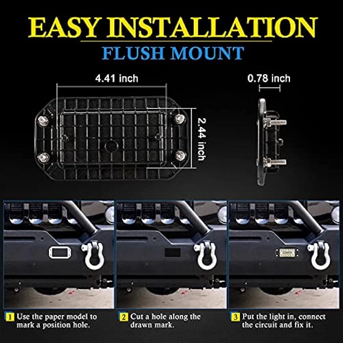 BUNKER INDUST Flush Mount Led Light Pods 2Pcs 6 Inch Spot Flood Combo Beam 6000 Lm Triple Row Driving Off Road Light Bar Waterproof Led Work Light For Golf Cart Trucks Tractor Suv 4X4 Atv Utv - Image 5