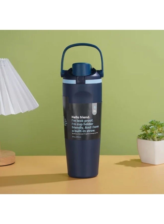 Luxury Stainless Steel Tumbler | Double-Wall Leak-Proof Travel Mug with Handle & Straw for Hot & Cold Drinks - Image 2