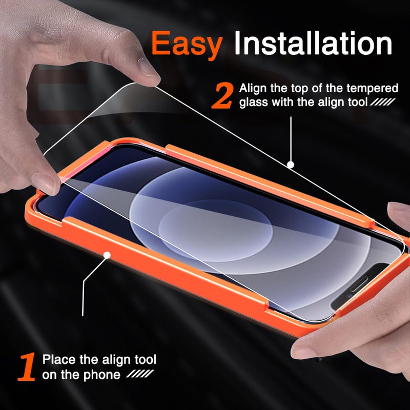 Milomdoi 3 Pack Screen Protector for Apple iPhone 12 with 3 Pack Tempered Glass Camera Lens Protector, Ultra 9H Accessories, Case Friendly, Mounting Frame, 2.5D Curved, Transparent - Image 4