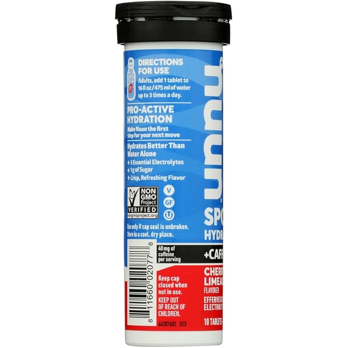 Nuun Sport + Caffeine: Electrolyte Drink Tablets, Cherry Limeade, 1 Tube (10 Servings) - Image 4