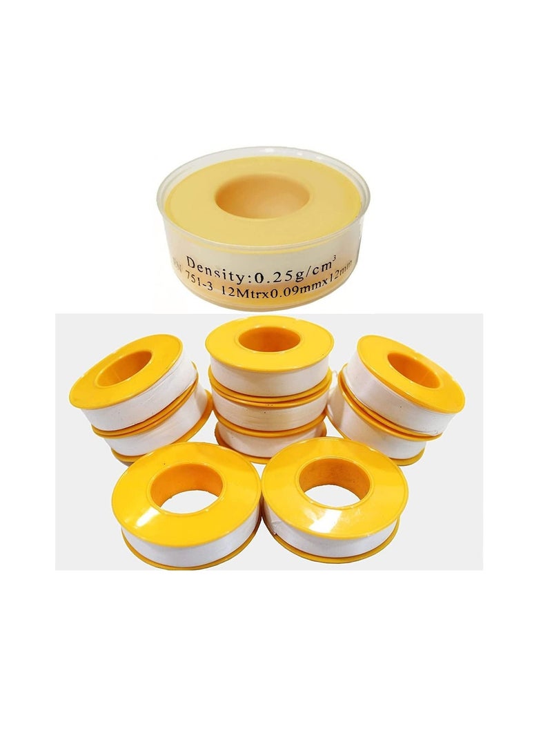 ROBUSTLINE Thread Sealing Teflon Tape with 0.25g/cm2 Density 0.9MM x 12MTR PTFE for Pipe Fittings and Fixing Water Leak (12 MTRS) - Image 1