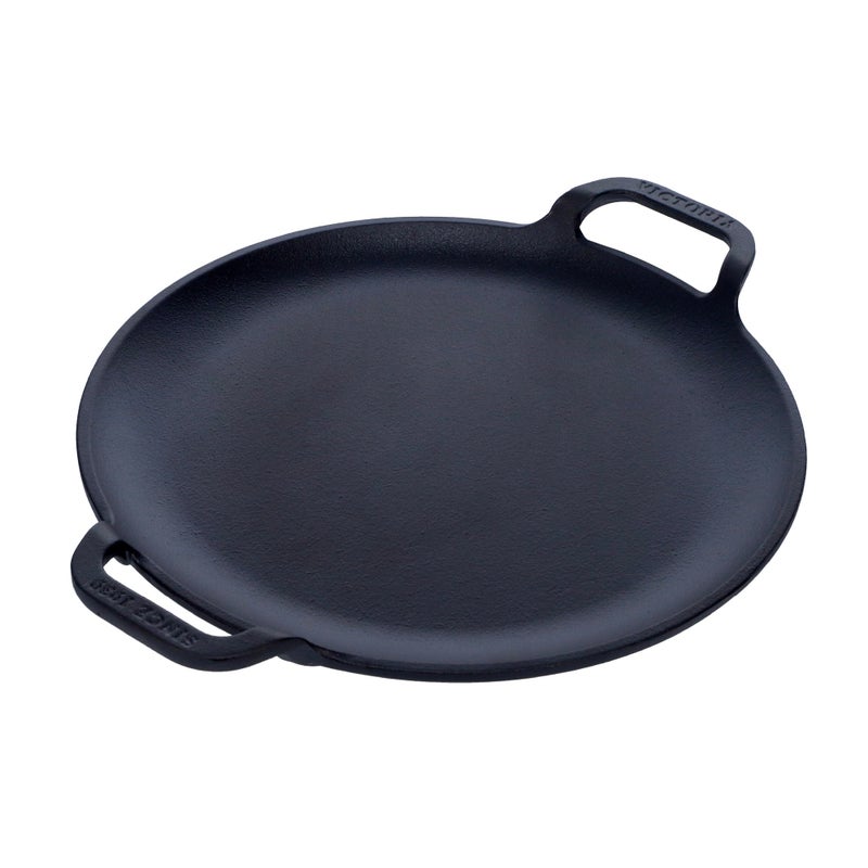 Victoria 10-Inch Cast Iron Comal Pizza Pan with 2 Side Handles, Preseasoned with Flaxseed Oil, Made in Colombia, Black - Image 1
