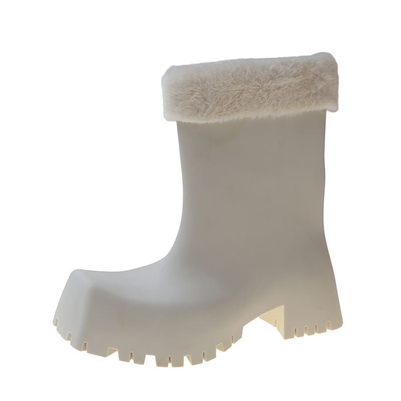 Rain Boots Ins High Color Value Square Toe Boots Net Infrared Wear Tube Waterproof All-Match Thick Bottom Heightening Short Tube Non-Slip Summer - Image 1