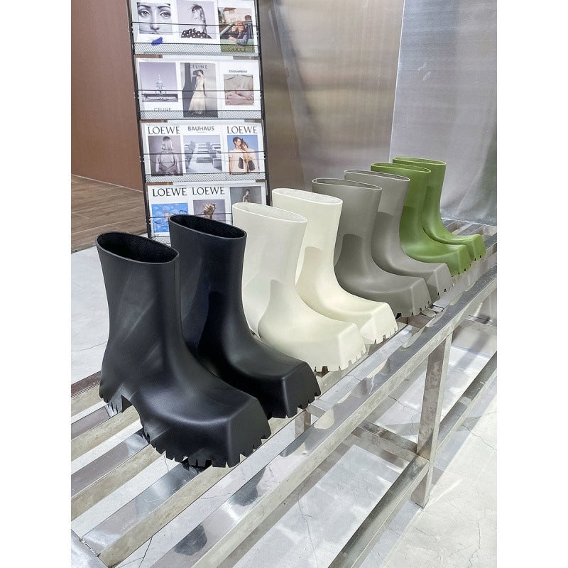 Rain Boots Ins High Color Value Square Toe Boots Net Infrared Wear Tube Waterproof All-Match Thick Bottom Heightening Short Tube Non-Slip Summer - Image 3