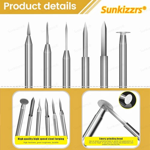 Sunkizzrs® 6-Pcs Wood Carving Drill Bits Set 3mm Round Shank —Detail Carving Bits —HSS Engraving Drill for Dremel —DIY Crafts Rotary Tool for Grinding/Polishing/Micro Sculpture (Needle Tips Set) - Image 4