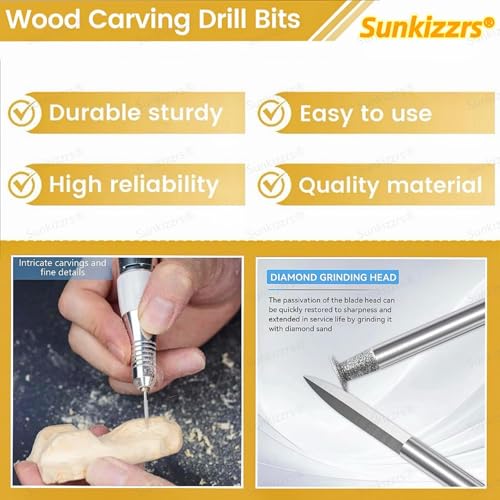 Sunkizzrs® 6-Pcs Wood Carving Drill Bits Set 3mm Round Shank —Detail Carving Bits —HSS Engraving Drill for Dremel —DIY Crafts Rotary Tool for Grinding/Polishing/Micro Sculpture (Needle Tips Set) - Image 3